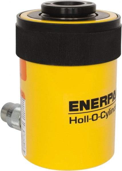 Enerpac - 30 Ton, 2.5" Stroke, 18.05 Cu In Oil Capacity, Portable Hydraulic Hollow Hole Cylinder - 7.22 Sq In Effective Area, 7.03" Lowered Ht., 9.53" Max Ht., 3.5" Cyl Bore Diam, 2.5" Plunger Rod Diam, 10,000 Max psi - Benchmark Tooling