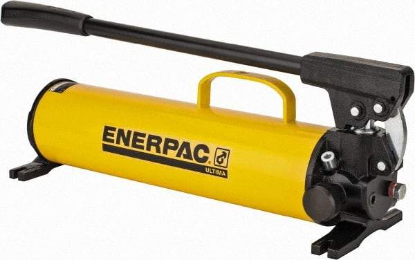 Enerpac - 1" Piston Stroke, 1-1/8" Piston Diam, 1.00, 0.15 Cu In per Stroke, 134 Cu In Reservoir Capacity, Manual Hydraulic Pump - 10,000 psi, 77 Lbs. Max Handle Effort, 2 Stage - Benchmark Tooling