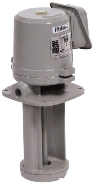 Graymills - 230/460 Volt, 3/4 hp, 3 Phase, 3,450 RPM, Cast Iron Immersion Machine Tool & Recirculating Pump - 45 GPM, 52 psi, 7-1/2" Long x 7-1/2" Mounting Flange Width, 21-1/16" Overall Height, Metric Thread, Aluminum Impeller - Benchmark Tooling