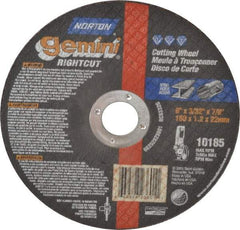 Norton - 6" Aluminum Oxide Cutoff Wheel - 3/32" Thick, 7/8" Arbor, 10,185 Max RPM, Use with Angle Grinders - Benchmark Tooling