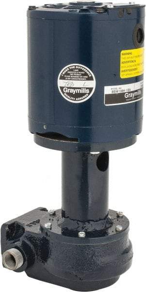 Graymills - 115 Volt, 1/6 hp, 1 Phase, 3,450 RPM, Cast Iron Flanged Outside Suction Machine Tool & Recirculating Pump - 3-3/4" Long x 2-1/2" Mounting Flange Width, NPT Thread, Glass Filled Celcon Impeller - Benchmark Tooling