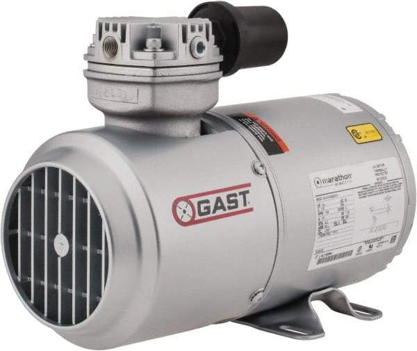 Gast - 1/6 hp, 1.8 CFM, Piston Vacuum Pump - 27.5 Hg/In, 115-1 Volt, 5.63" Long x 11.62" Wide x 8.58" High - Benchmark Tooling