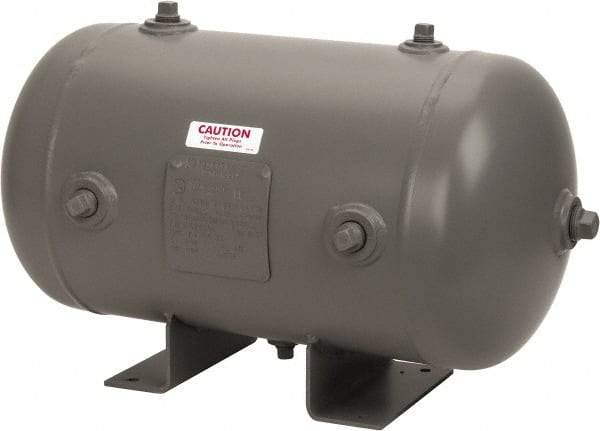 Made in USA - 9.8 Gallon, 200 Max psi Universal Horizontal Tank - 3/4" Inlet, 23" Tank Length x 12" Tank Diam - Benchmark Tooling