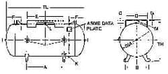 Made in USA - 15 Gallon, 200 Max psi Horizontal Tank with Plate - 33" Tank Length x 12" Tank Diam - Benchmark Tooling