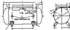 Made in USA - 60 Gallon, 200 Max psi Horizontal Tank with Plate - 2" Inlet, 48" Tank Length x 20" Tank Diam - Benchmark Tooling