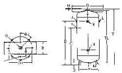 Made in USA - 60 Gallon, 200 Max psi Vertical Tank with Plate - 3/4" Inlet, 48" Tank Length x 20" Tank Diam - Benchmark Tooling