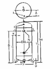 Made in USA - 80 Gallon, 200 Max psi Vertical Tank - 2" Inlet, 46" Tank Length x 24" Tank Diam - Benchmark Tooling