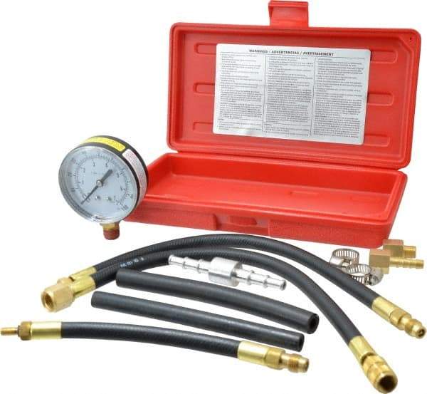 Value Collection - 12" Hose Length, 0 to 100 psi, Mechanical Automotive Fuel Injection Tester - 1 Lb Graduation, Steel - Benchmark Tooling