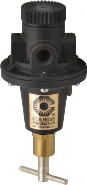 Coilhose Pneumatics - 1/4 NPT Port, 40 CFM, Cast Aluminum Tamper Proof Heavy-Duty T-Handle Regulator - 0 to 200 psi Range, 250 Max psi Supply Pressure, 1/4" Gauge Port Thread, 3" Wide x 5-1/2" High - Benchmark Tooling