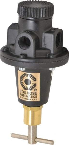 Coilhose Pneumatics - 3/8 NPT Port, 40 CFM, Cast Aluminum Tamper Proof Heavy-Duty T-Handle Regulator - 0 to 200 psi Range, 250 Max psi Supply Pressure, 1/4" Gauge Port Thread, 3" Wide x 5-1/2" High - Benchmark Tooling