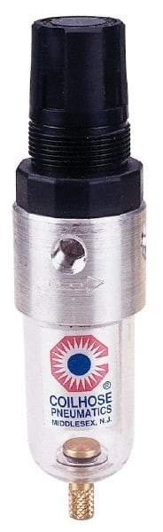 Coilhose Pneumatics - 1/8" NPT Port Miniature 1 Piece Filter/Regulator FRL Unit - Polycarbonate Bowl, 25 SCFM, 150 Max psi, 4" High, Manual Drain - Benchmark Tooling