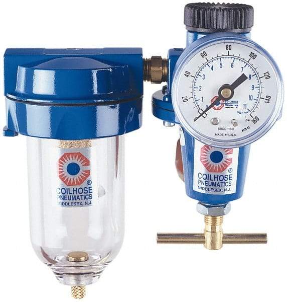 Coilhose Pneumatics - 3/8" NPT Port Heavy Duty 2 Piece Filter-Regulator FRL Unit - Polycarbonate Bowl, 125 Max psi, 6.875" High - Benchmark Tooling