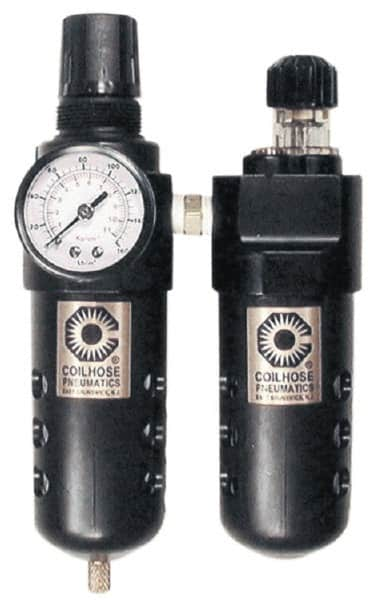 Coilhose Pneumatics - 3/8" NPT Port Compact 2 Piece Filter/Regulator-Lubricator FRL Unit - Zinc Bowl, 65 SCFM, 250 Max psi, 8" High, Manual Drain - Benchmark Tooling