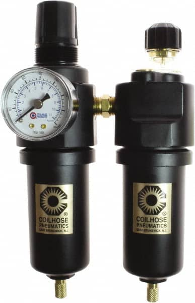 Coilhose Pneumatics - 3/8" NPT Port Compact 2 Piece Filter/Regulator-Lubricator FRL Unit - Zinc Bowl, 65 SCFM, 250 Max psi, 8" High, Automatic Drain - Benchmark Tooling