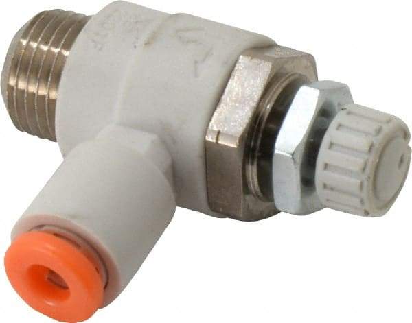 SMC PNEUMATICS - 1/8" Tube OD x 1/8" Male NPT Flow Control Elbow Valve - Meter Out - Benchmark Tooling