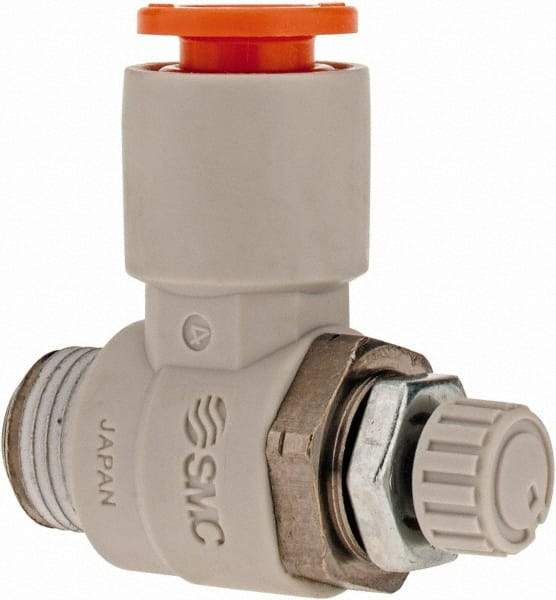 SMC PNEUMATICS - 1/4" Tube OD x 1/8" Male NPT Flow Control Elbow Valve - Meter Out - Benchmark Tooling