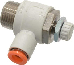 SMC PNEUMATICS - 1/4" Tube OD x 3/8" Male NPT Flow Control Elbow Valve - Meter Out - Benchmark Tooling