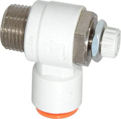 SMC PNEUMATICS - 3/8" Tube OD x 3/8" Male NPT Flow Control Elbow Valve - Meter Out - Benchmark Tooling