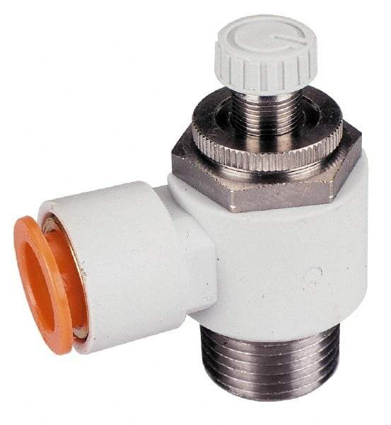 SMC PNEUMATICS - 3/16" Tube OD x 1/8" Male NPT Flow Control Offset Inline Valve - Meter Out - Benchmark Tooling