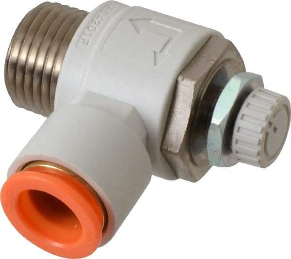 SMC PNEUMATICS - 1/2" Tube OD x 1/2" Male NPT Flow Control Elbow Valve - Meter Out - Benchmark Tooling