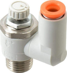 SMC PNEUMATICS - 1/4" Tube OD x 1/4" Male NPT Flow Control Offset Inline Valve - Meter Out - Benchmark Tooling