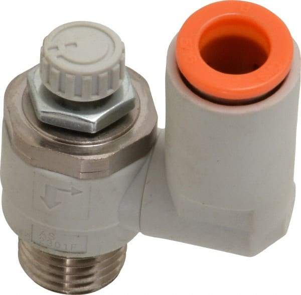 SMC PNEUMATICS - 5/16" Tube OD x 1/4" Male NPT Flow Control Offset Inline Valve - Meter Out - Benchmark Tooling