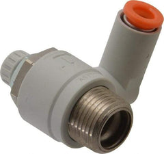 SMC PNEUMATICS - 1/4" Tube OD x 3/8" Male NPT Flow Control Offset Inline Valve - Meter Out - Benchmark Tooling