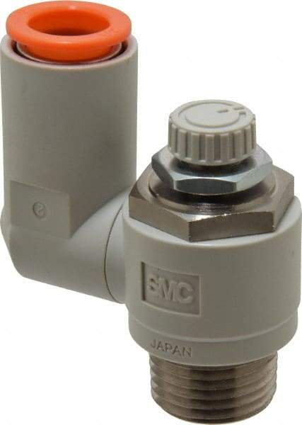 SMC PNEUMATICS - 1/2" Tube OD x 1/2" Male NPT Flow Control Offset Inline Valve - Meter Out - Benchmark Tooling