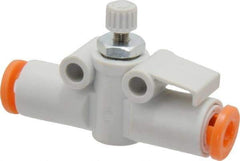 SMC PNEUMATICS - 5/32" Tube OD x M5 Body Flow & Speed Control Valve - Speed Control Inline Type with One Touch Fitting - Benchmark Tooling