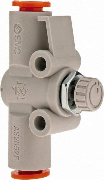 SMC PNEUMATICS - 1/4" Tube OD x 1/4 Body Flow & Speed Control Valve - Speed Control Inline Type with One Touch Fitting - Benchmark Tooling