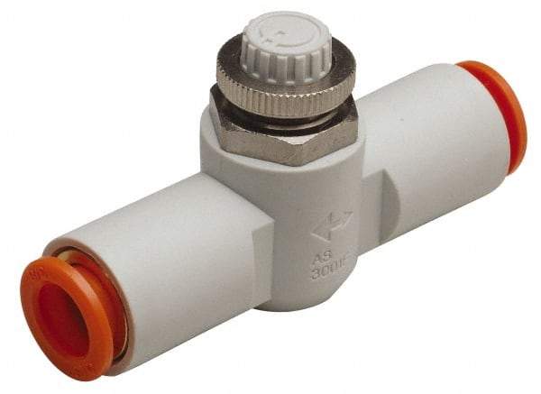 SMC PNEUMATICS - 3/16" Tube OD x 1/8 Body Flow & Speed Control Valve - Speed Control Inline Type with One Touch Fitting - Benchmark Tooling