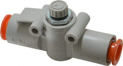 SMC PNEUMATICS - 3/8" Tube OD x 3/8 Body Flow & Speed Control Valve - Speed Control Inline Type with One Touch Fitting - Benchmark Tooling