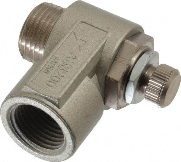 SMC PNEUMATICS - 3/8" Male NPT x 3/8" Female NPT Flow & Speed Control Valve - Elbow Type - Benchmark Tooling