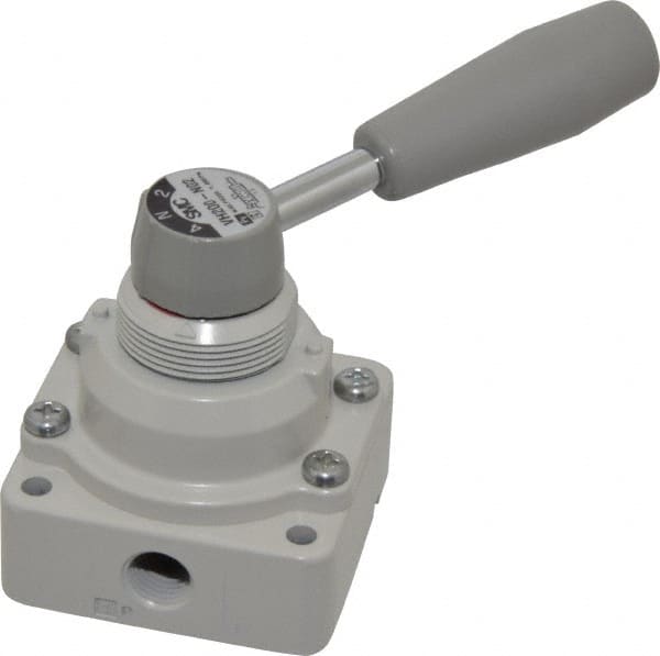 SMC PNEUMATICS - 1/4" NPT Rotary Hand Air Valve - 3 Position, 0.4 CV Rate, 150 Max psi & 140°F Max Temp - Benchmark Tooling