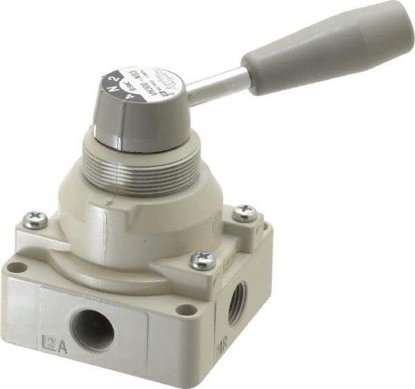 SMC PNEUMATICS - 3/8" NPT Rotary Hand Air Valve - 3 Position, 1.1 CV Rate, 150 Max psi & 140°F Max Temp - Benchmark Tooling