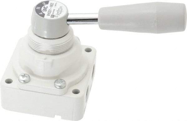 SMC PNEUMATICS - 1/4" NPT Rotary Hand Air Valve - 3 Position, 0.4 CV Rate, 150 Max psi & 140°F Max Temp - Benchmark Tooling