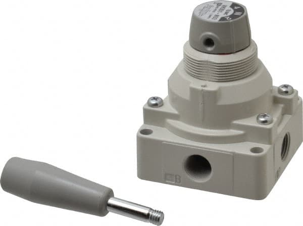 SMC PNEUMATICS - 3/8" NPT Rotary Hand Air Valve - 3 Position, 1.1 CV Rate, 150 Max psi & 140°F Max Temp - Benchmark Tooling