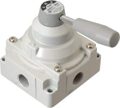 SMC PNEUMATICS - 1/2" NPT Rotary Hand Air Valve - 3 Position, 3.1 CV Rate, 150 Max psi & 140°F Max Temp - Benchmark Tooling