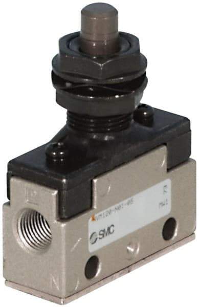 SMC PNEUMATICS - 0.55 CV Rate, 1/8" NPT Inlet Mechanical Valve - 4 Way, 5 Ports, Plunger Roller Plunger Inline - Benchmark Tooling