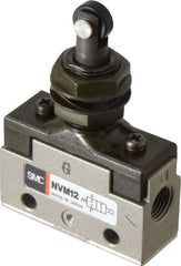 SMC PNEUMATICS - 0.14 CV Rate, 1/8" NPT Inlet Mechanical Valve - 2 Way, 2 Ports, Roller Plunger Inline - Benchmark Tooling