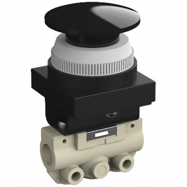 SMC PNEUMATICS - 0.14 CV Rate, 1/8" NPT Inlet Mechanical Valve - 2 Way, 2 Ports, Push Button Mushroom - Benchmark Tooling
