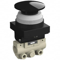 SMC PNEUMATICS - 0.14 CV Rate, 1/8" NPT Inlet Mechanical Valve - 2 Way, 2 Ports, Push Button Mushroom - Benchmark Tooling