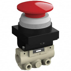 SMC PNEUMATICS - 0.14 CV Rate, 1/8" NPT Inlet Mechanical Valve - 2 Way, 2 Ports, Push Button Mushroom - Benchmark Tooling