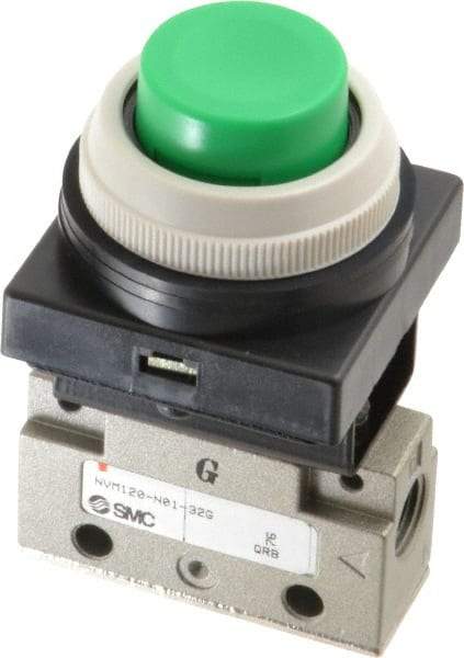 SMC PNEUMATICS - 0.14 CV Rate, 1/8" NPT Inlet Mechanical Valve - 2 Way, 2 Ports, Push Button Extended - Benchmark Tooling