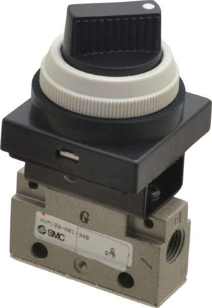 SMC PNEUMATICS - 0.14 CV Rate, 1/8" NPT Inlet Mechanical Valve - 2 Way, 2 Ports, Selector 90° Turn - Benchmark Tooling
