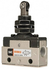 SMC PNEUMATICS - 0.14 CV Rate, 1/8" NPT Inlet Mechanical Valve - 3 Way, 2 Ports, Plunger Roller Plunger Inline - Benchmark Tooling