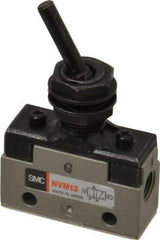 SMC PNEUMATICS - 0.14 CV Rate, 1/8" NPT Inlet Mechanical Valve - 3 Port, 2 Position, Toggle Lever - Benchmark Tooling