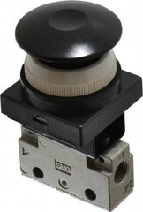 SMC PNEUMATICS - 0.14 CV Rate, 1/8" NPT Inlet Mechanical Valve - 3 Way, 2 Ports, Push Button Mushroom - Benchmark Tooling