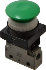 SMC PNEUMATICS - 0.14 CV Rate, 1/8" NPT Inlet Mechanical Valve - 3 Way, 2 Ports, Push Button Mushroom - Benchmark Tooling