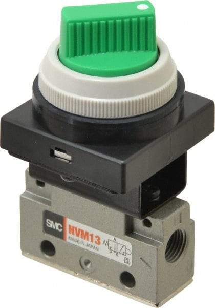 SMC PNEUMATICS - 0.14 CV Rate, 1/8" NPT Inlet Mechanical Valve - 3 Way, 2 Ports - Benchmark Tooling